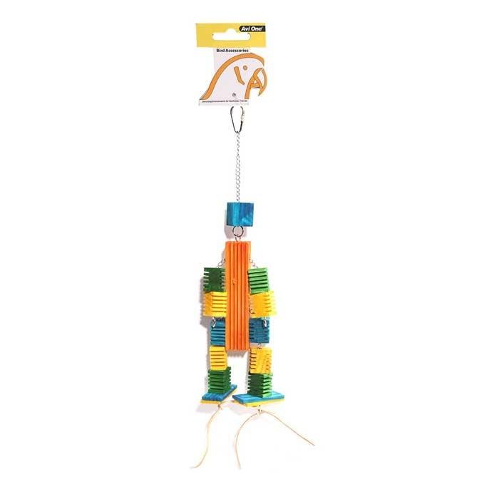 Avi One Bird Toy Leather Rope Coloured Wood Block 50cm - PetBuy