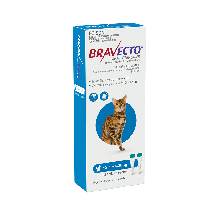 Bravecto Spot-on for Medium Cats - 2.8kg - 6.25kg 2 Pack - PetBuy