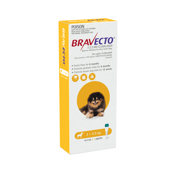 Bravecto Spot-on for Very Small Dogs 2 kg - 4.5kg 1Pk - 6 months - PetBuy