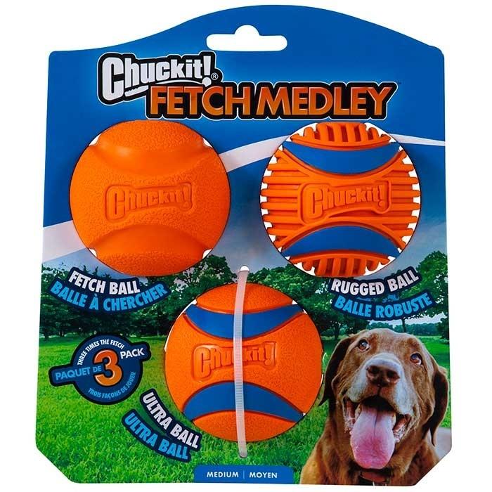 Chuckit Fetch Medley Gen3 Dog Toy Orange Medium 3 Pack - PetBuy