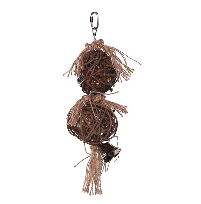 Kazoo 2 Stacked Wicker Ball With Bell Bird Toy Medium - PetBuy