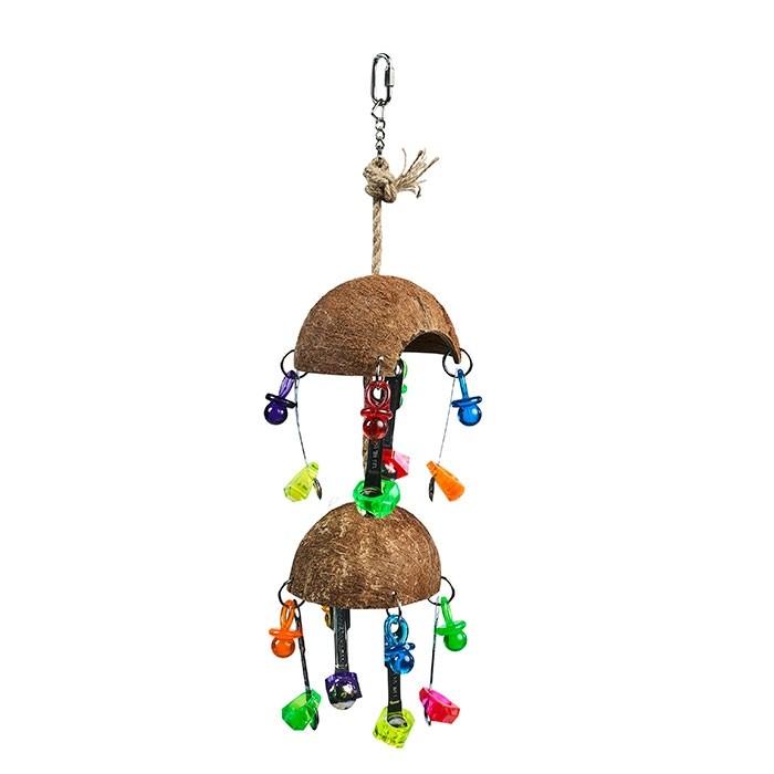 Kazoo Coconut Shell With Toys & Spoons Bird Toy Large - PetBuy