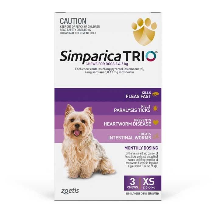 Simparica Trio 2.6-5kg Dog Flea Tick & Worm Chew 3 Pack - PetBuy