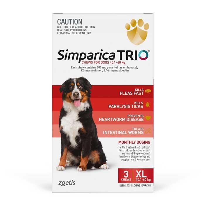 Simparica Trio 40.1-60kg Dog Flea Tick & Worm Chew 3 Pack - PetBuy