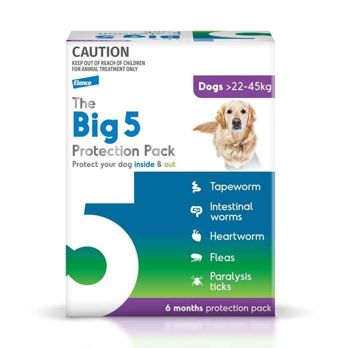 The Big 5 XLarge 22-45kg Dog Flea Tick & Worm Chew 6 Pack - PetBuy