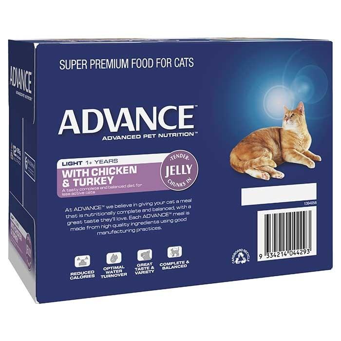 Advance Chicken & Turkey Jelly Light Adult Cat Food 85g x12 - PetBuy