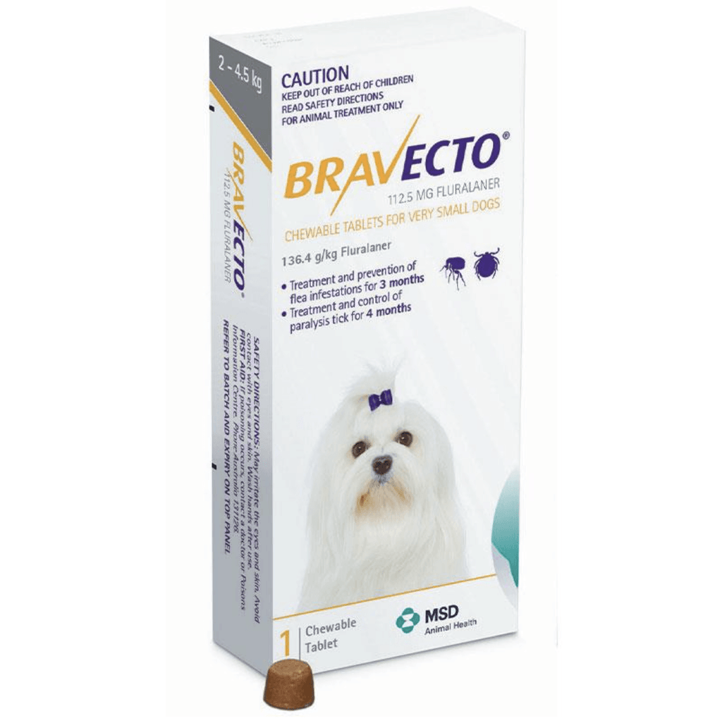 Bravecto Very Small Dog Yellow 2-4.5Kg 1 Pack Extra Small Dog - PetBuy
