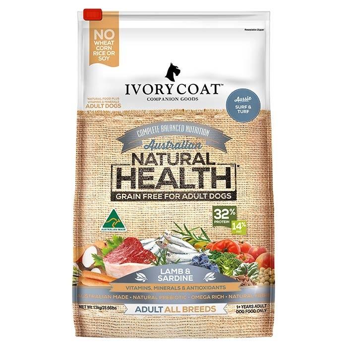 Ivory Coat Grain Free Lamb & Sardine Adult Dog Food 13kg - PetBuy