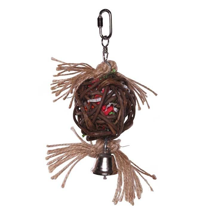 Kazoo Wicker Ball With Bell Bird Toy Medium - PetBuy