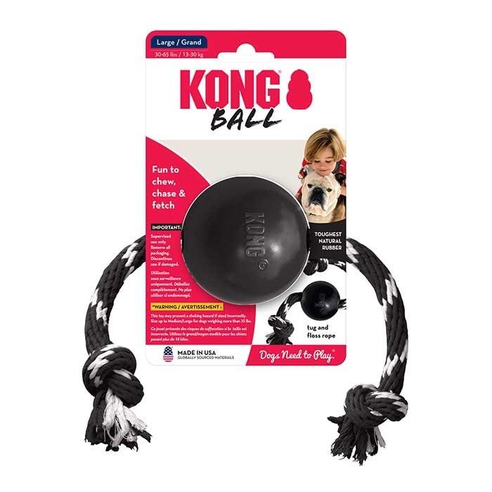KONG Extreme Ball With Rope Dog Toy Black Large - PetBuy