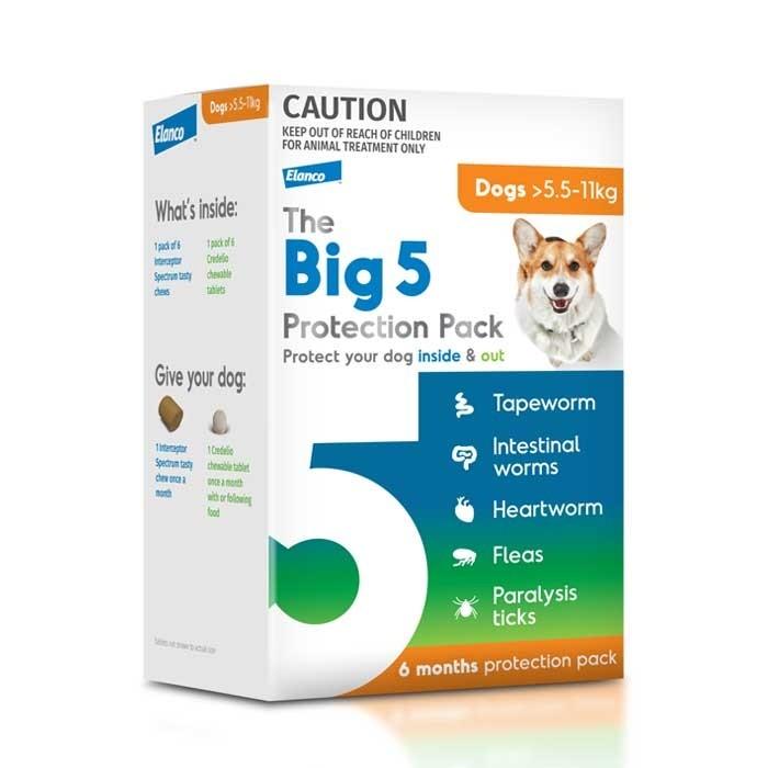 The Big 5 Medium 5.5-11kg Dog Flea Tick & Worm Chew 6 Pack - PetBuy