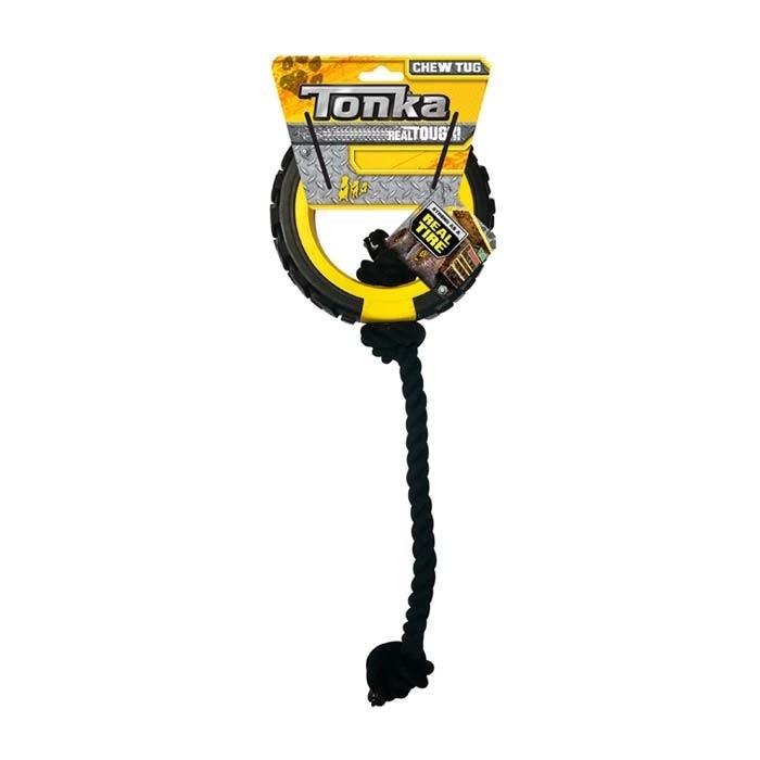 Tonka Mega Tread Rope Tug Dog Toy Black Yellow 38cm - PetBuy